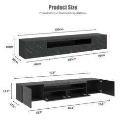 KEEPREAPER Wall-Mounted Marble Finish TV Stand for 55-80in LED Storage Cabinet TV Unit in Black - thumbnail 5
