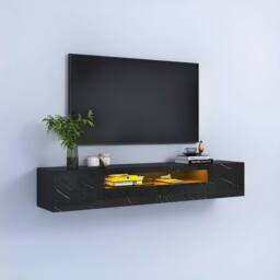 KEEPREAPER Wall-Mounted Marble Finish TV Stand for 55-80in LED Storage Cabinet TV Unit in Black - thumbnail 2
