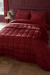 Catherine Lansfield 'Kingsley Matt Velvet' Quilted Bedspread in Burgundy - thumbnail 1
