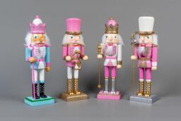 Shatchi 25cm Pink Wooden Nutcrackers Soldiers King Drummer Christmas Ornament 4pcs Set - thumbnail 2