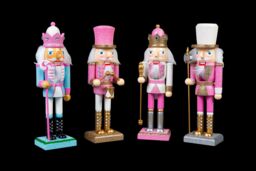 Shatchi 25cm Pink Wooden Nutcrackers Soldiers King Drummer Christmas Ornament 4pcs Set - thumbnail 3