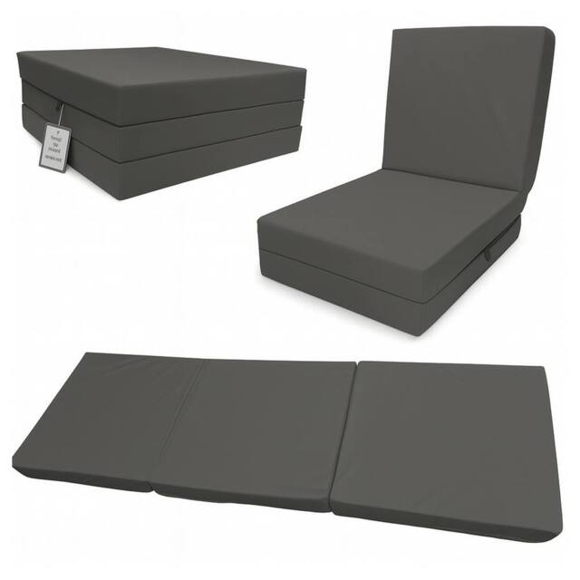 House of Home Fold-Out Z Bed Single Size Chair-Bed Folding Guest Sofa Dark Grey