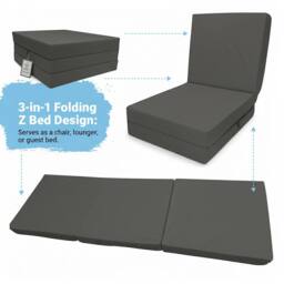 House of Home Fold-Out Z Bed Single Size Chair-Bed Folding Guest Sofa Dark Grey - thumbnail 2