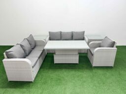 Fimous 7 Seater Poly Rattan Outdoor Garden Furniture Adjustable Lifting Dining or Coffee Table Sofa Set Patio 3 Seater Sofa Reclining Chair 3 Seater - thumbnail 2