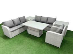 Fimous 7 Seater Poly Rattan Outdoor Garden Furniture Adjustable Lifting Dining or Coffee Table Sofa Set Patio 3 Seater Sofa Reclining Chair 3 Seater - thumbnail 1