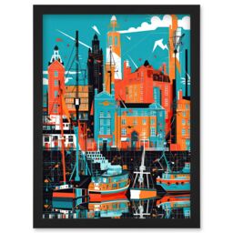 Artery8 Liverpool Royal Albert Dock Waterfront Cityscape Artwork Framed Wall Art Print A4 in Black - thumbnail 1