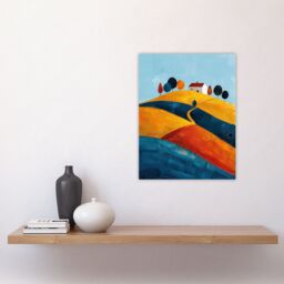 "Artery8 Wall Art Print Farmhouse on Hill Countryside Landscape Painting Poster - Size: W24"" x H32""" - thumbnail 4