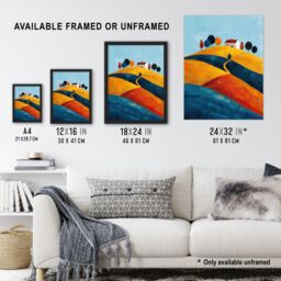 "Artery8 Wall Art Print Farmhouse on Hill Countryside Landscape Painting Poster - Size: W24"" x H32""" - thumbnail 3