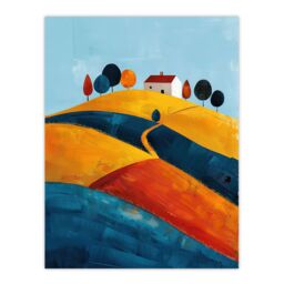 "Artery8 Wall Art Print Farmhouse on Hill Countryside Landscape Painting Poster - Size: W24"" x H32""" - thumbnail 1