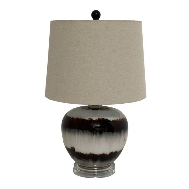 Hill Interiors Sepia Shadows Squat Linen Table Lamp in Brown - image 1