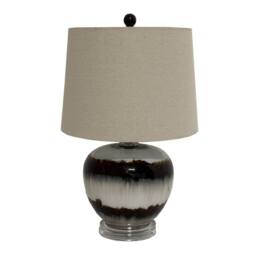 Hill Interiors Sepia Shadows Squat Linen Table Lamp in Brown