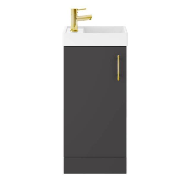 Balterley Floor Standing Vanity Basin 400mm Gloss Grey & Brushed Brass Handle - image 1