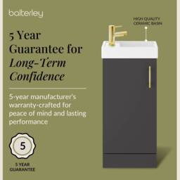 Balterley Floor Standing Vanity Basin 400mm Gloss Grey & Brushed Brass Handle - thumbnail 6