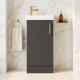 Balterley Floor Standing Vanity Basin 400mm Gloss Grey & Brushed Brass Handle - thumbnail 8