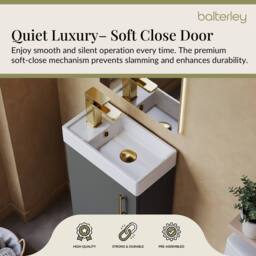 Balterley Floor Standing Vanity Basin 400mm Gloss Grey & Brushed Brass Handle - thumbnail 3