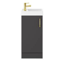 Balterley Floor Standing Vanity Basin 400mm Gloss Grey & Brushed Brass Handle - thumbnail 1