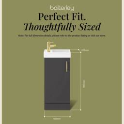 Balterley Floor Standing Vanity Basin 400mm Gloss Grey & Brushed Brass Handle - thumbnail 5
