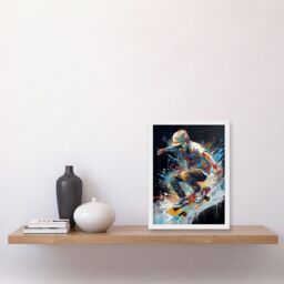 Artery8 Skateboarder Skating Multicoloured Splat Paint Artwork Framed Wall Art Print A4 in White - thumbnail 2
