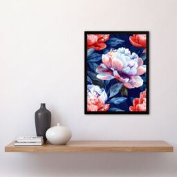 "Artery8 Wall Art Print Peony Flowers Pink Purple Blue Floral Pattern Art Framed Poster in Black - Size: W12"" x H16""" - thumbnail 4