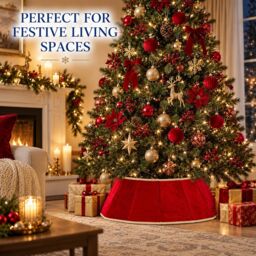 Shatchi 26.8 Inch Red Velvet Diamond Shape Christmas Tree Collar with Foldable Design - thumbnail 2
