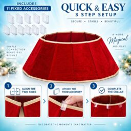 Shatchi 26.8 Inch Red Velvet Diamond Shape Christmas Tree Collar with Foldable Design - thumbnail 4