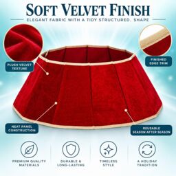 Shatchi 26.8 Inch Red Velvet Diamond Shape Christmas Tree Collar with Foldable Design - thumbnail 5