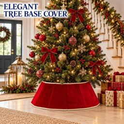 Shatchi 26.8 Inch Red Velvet Diamond Shape Christmas Tree Collar with Foldable Design - thumbnail 9