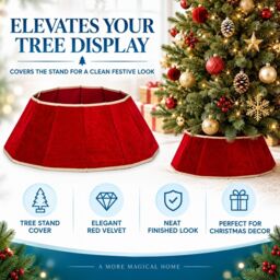 Shatchi 26.8 Inch Red Velvet Diamond Shape Christmas Tree Collar with Foldable Design - thumbnail 6