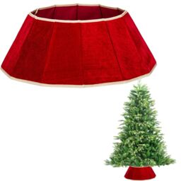Shatchi 26.8 Inch Red Velvet Diamond Shape Christmas Tree Collar with Foldable Design - thumbnail 1