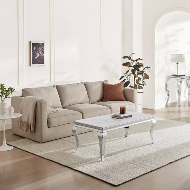 FurnitureboxUK Skye Rectangular White Marble Glass & Metal Coffee Table - image 1