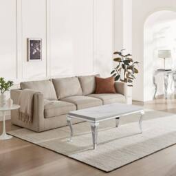 FurnitureboxUK Skye Rectangular White Marble Glass & Metal Coffee Table - thumbnail 3