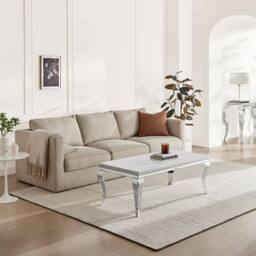 FurnitureboxUK Skye Rectangular White Marble Glass & Metal Coffee Table - thumbnail 1