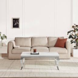 FurnitureboxUK Skye Rectangular White Marble Glass & Metal Coffee Table - thumbnail 2