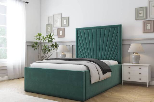 "Comfort Beds Kensington Plush Bed Frame - 50"" Upholstered Headboard in Emerald - Size: Single" - image 1