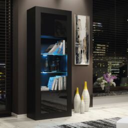 Creative Furniture Illume Display Cabinet 170cm - A Stylish & Modern Cabinet with Glass Shelves & LED Lights in Black - thumbnail 5