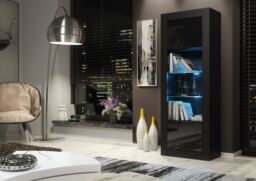 Creative Furniture Illume Display Cabinet 170cm - A Stylish & Modern Cabinet with Glass Shelves & LED Lights in Black - thumbnail 2