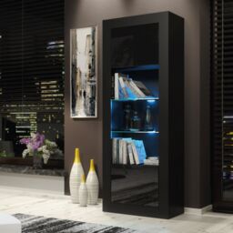 Creative Furniture Illume Display Cabinet 170cm - A Stylish & Modern Cabinet with Glass Shelves & LED Lights in Black