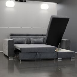 Furnishings For Less UK Miami Grey Fabric Reversible L Shaped Corner Sofa Bed with Storage & Headrests 3-4 Seater