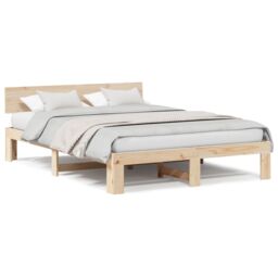 Berkfield Home Bed Frame with Headboard 160x200 cm Solid Pine Wood in Beige - thumbnail 4