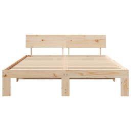 Berkfield Home Bed Frame with Headboard 160x200 cm Solid Pine Wood in Beige - thumbnail 6