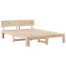 Berkfield Home Bed Frame with Headboard 160x200 cm Solid Pine Wood in Beige - thumbnail 2