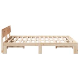 Berkfield Home Bed Frame with Headboard 160x200 cm Solid Pine Wood in Beige - thumbnail 7
