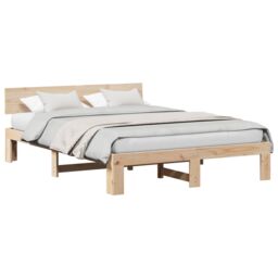 Berkfield Home Bed Frame with Headboard 160x200 cm Solid Pine Wood in Beige - thumbnail 3