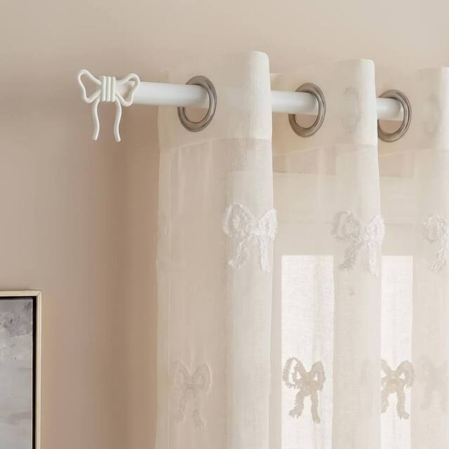 OHS Bow Finial Curtain Pole Extendable 16mm Metal End Rod in Cream - Size: 120 cm - 210 cm - image 1