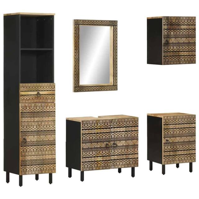 Berkfield Home 5 Piece Bathroom Furniture Set Solid Wood Mango in Brown - image 1