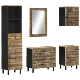 Berkfield Home 5 Piece Bathroom Furniture Set Solid Wood Mango in Brown - thumbnail 1