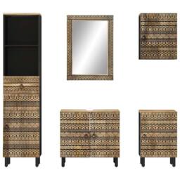 Berkfield Home 5 Piece Bathroom Furniture Set Solid Wood Mango in Brown - thumbnail 3
