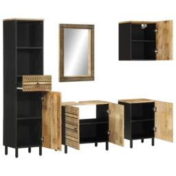 Berkfield Home 5 Piece Bathroom Furniture Set Solid Wood Mango in Brown - thumbnail 2