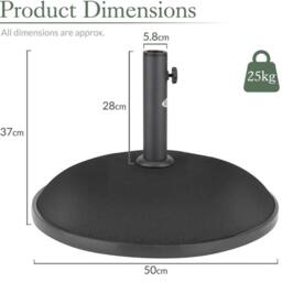 Christow Garden Parasol Base 25kg Round Weighted Patio Umbrella Sun Shade Stand in Black - thumbnail 6