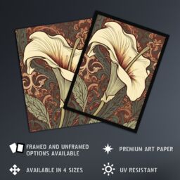 Artery8 Wall Art Print Single White Cala Lily Flower Art Nouveau Painting Pastel Colour Teal Green Red William Morris Style Patterns Colourful Bright - thumbnail 2